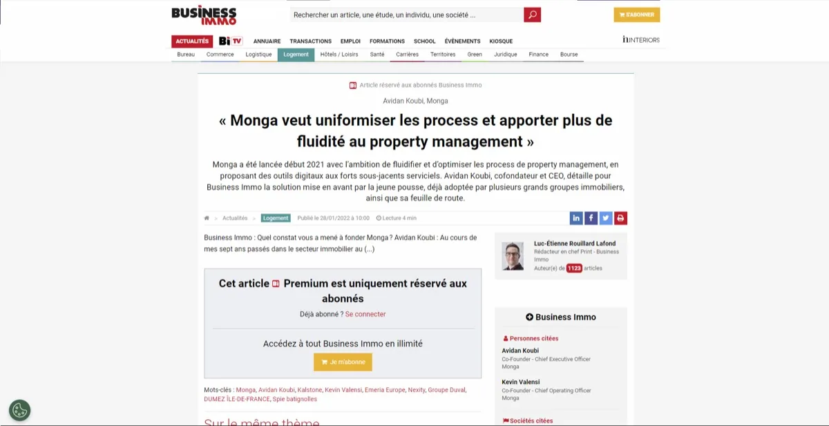 Monga x Business Immo: Monga aims to standardise processes and make property management more fluid