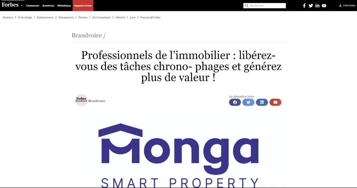 Monga x Forbes: Real estate professionals: free yourself from time-consuming tasks and generate more value