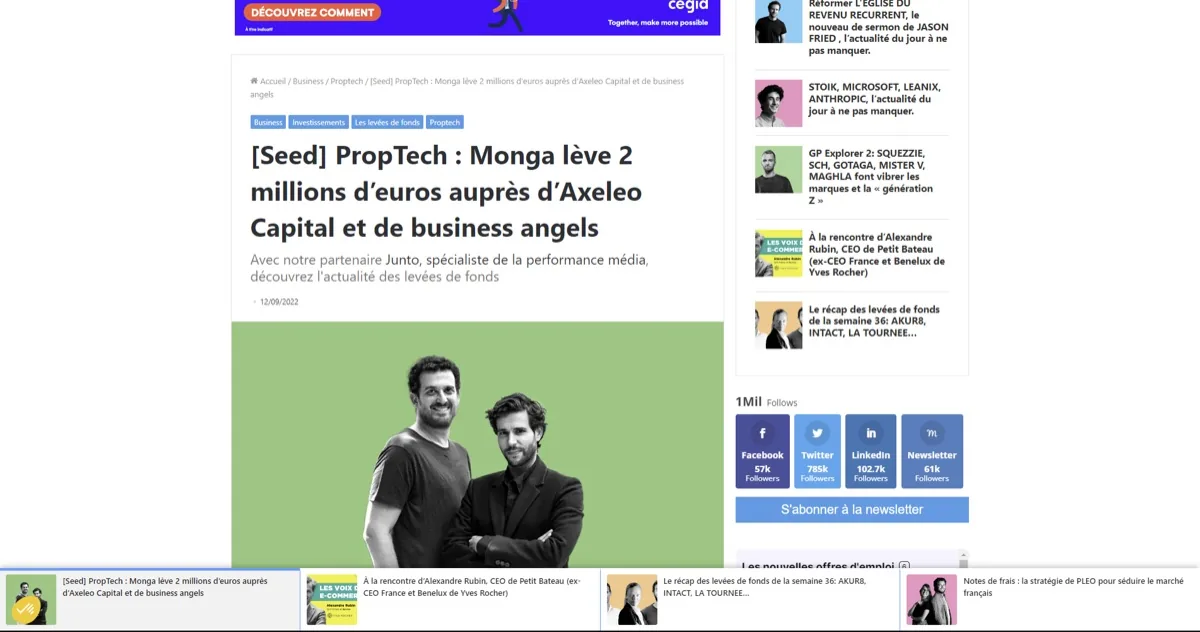 Monga x Frenchweb: PropTech: Monga raises €2 million from Axeleo Capital and business angels